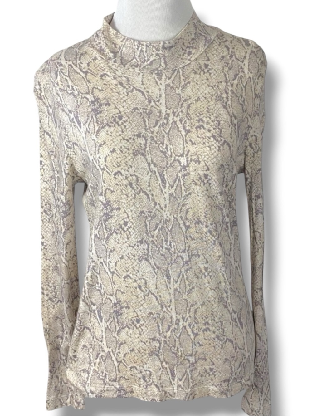 Rails Ray Turtleneck Top in Grey Silver Snakeskin Small Fall Neutral Long Sleeve